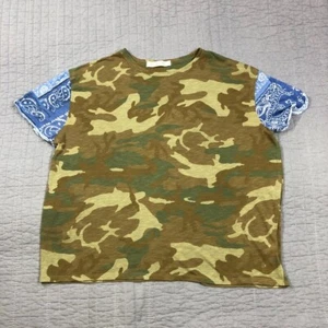 We The Free People T Shirt Women Small Green Clarity Army Camo Combo Bandana Tee - Picture 1 of 24