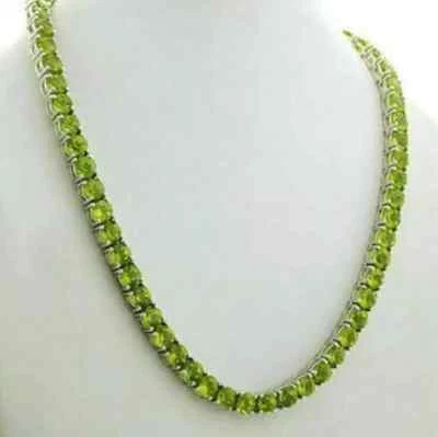 14K White Gold Plated Women 4MM Lab Created Peridot Tennis 18" Wedding Necklace - Image 1 of 4
