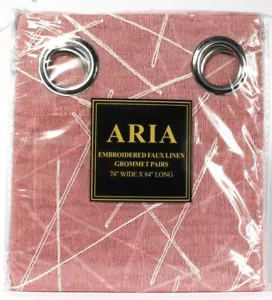 United Aria 74" X 84" Embroidered Faux Linen Berry Grommet Pairs 100% Polyester - Picture 1 of 2
