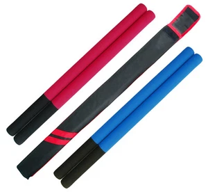 Foam Padded Escrima Sticks Kali Arnis Red Blue Black Two tones add Carrying Case - Picture 1 of 11