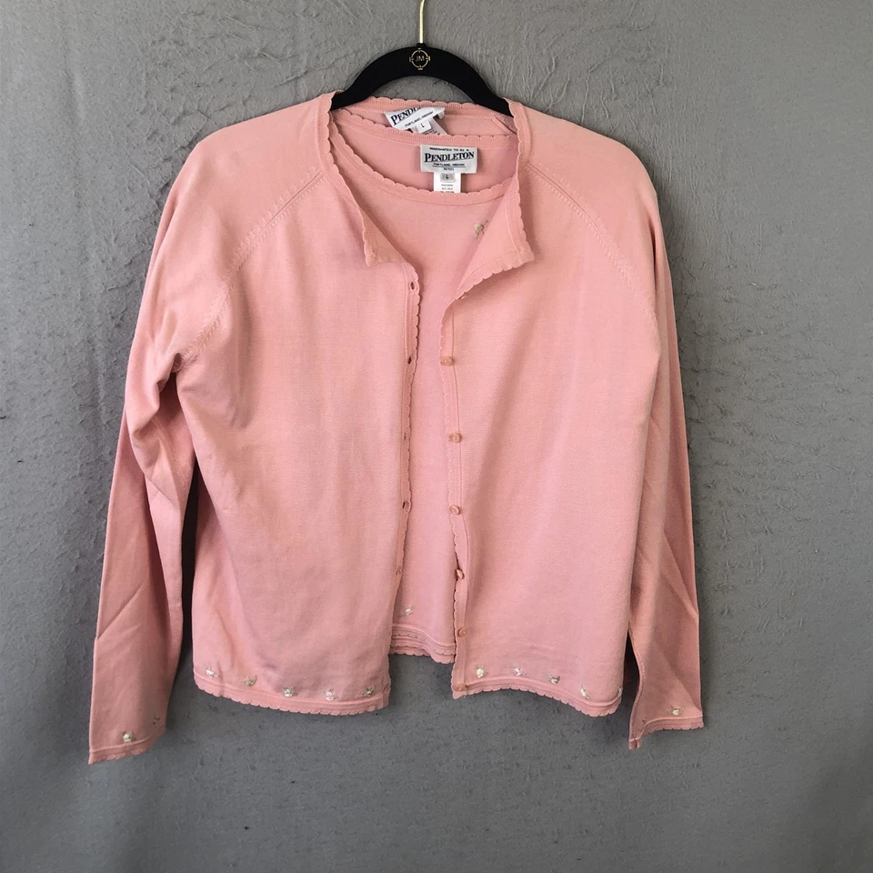 Pendleton Sweater Set Womens Petite Large Pink Silk Blend Embroidered Cardigan - Image 1 of 4