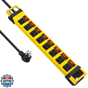 Heavy Duty Power Strip with Individual Switches,8 Outlets 14 Gauge Industrial - Picture 1 of 5