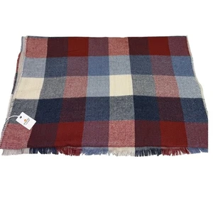 NWT Marine Layer Red Blue Plaid Throw Blanket Fringe Soft Acrylic - Picture 1 of 6