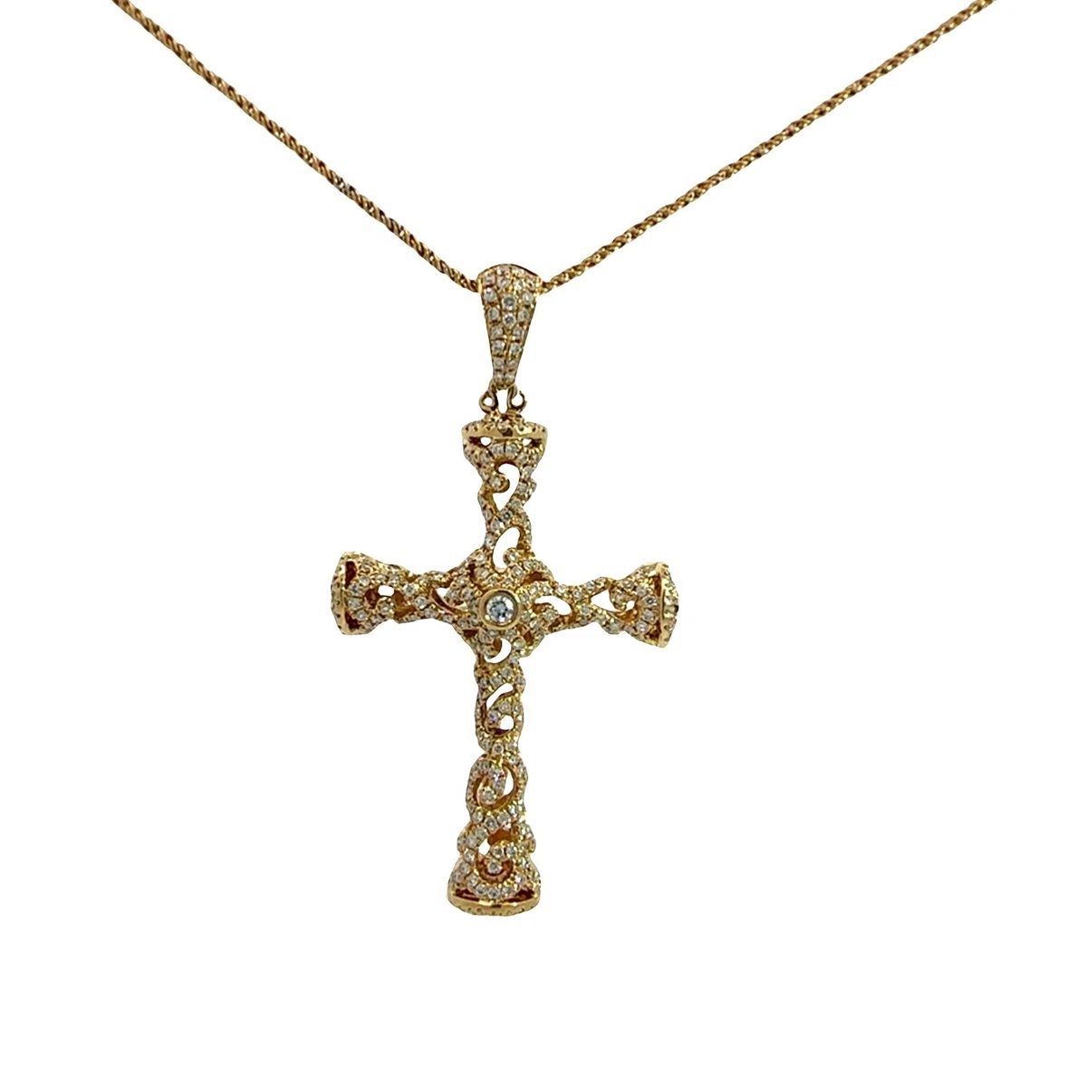 Collar Con Colgante De Cruz Clásica Religiosa Con Textura De Oro Amarillo De 14 Quilates, Disponible Con Cadena Rolo, Bordillo O Figaro, Oro