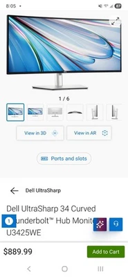 Monitor Dell U3425WE 34 Inches UWQHD Ultrasharp Curved Monitor with Thunderbolt - Image 1 of 4
