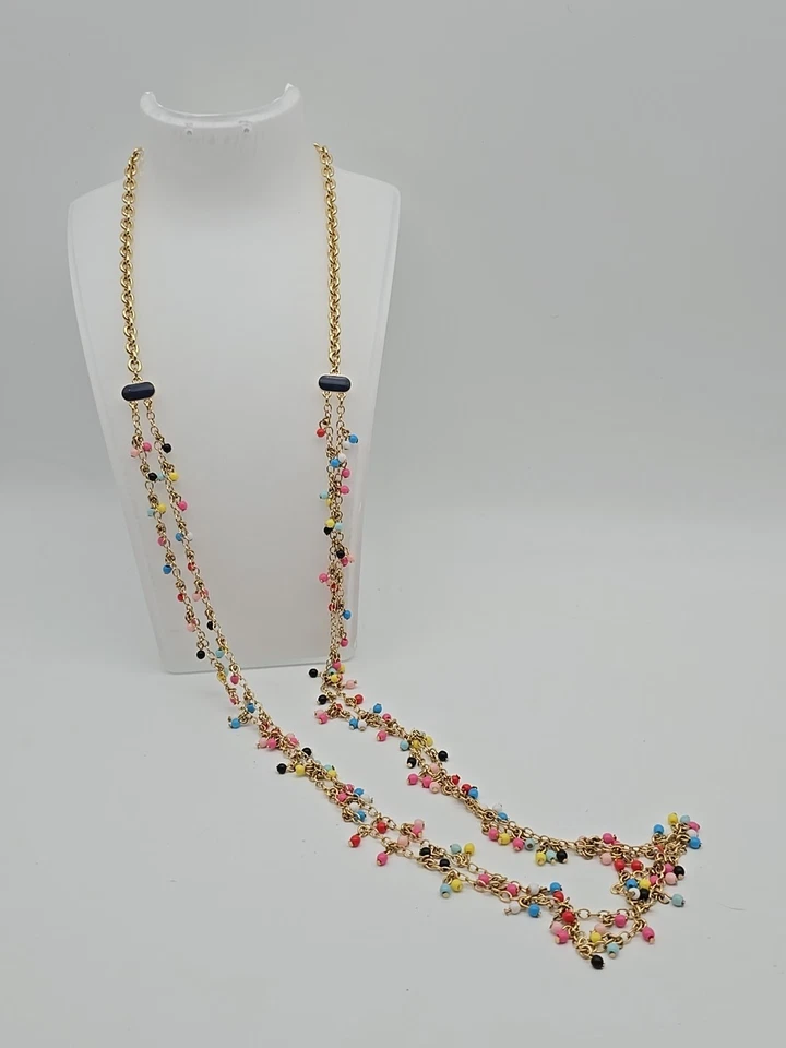Talbots Festive Multicolored Double Stranded Long Gold Tone Necklace - Image 1 of 4