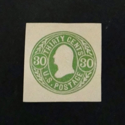 US Stamped Envelope U72 30c 1865 Cut Square Green on Buff #2 - Image 1 of 2