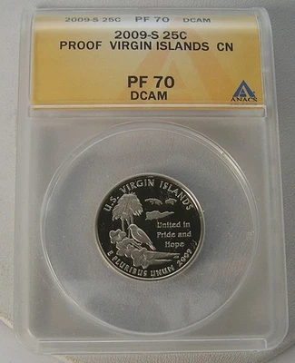 2009 S Virgin Island 25 Cent Quarter ANACS PF70 DCAM Proof Deep Cameo Slab - Image 1 of 2