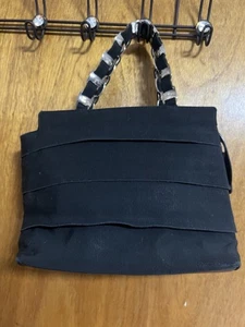 Salvatore Ferragamo Black Nylon Tiered Grosgrain Tote Bag Silver Link Strap - Picture 1 of 11