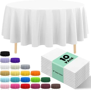 10 Pack Premium Disposable Plastic Tablecloth 84" Round Round, White  - Picture 1 of 6