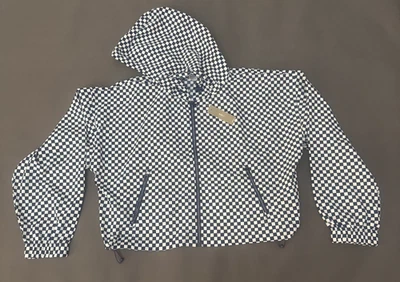 J. Chaqueta Crew Para Mujer Azul Marino y Blanco Cuadros Cremallera Completa Activa Anorak Recortada XL NUEVA CON ETIQUETAS Foto 1 de 4