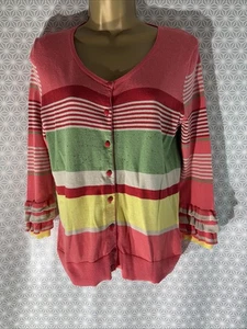 Womens Per Una M&S Uk 12 Coloured Stripe Thin Knit 3/4 Sleeve Casual Cardigan - Picture 1 of 7