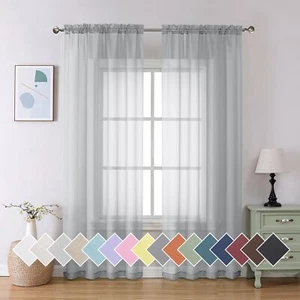Aiyufeng Light Grey Sheer Window Curtains 84 Inches Long 2 PCS- Rod Pocket Li... - Picture 1 of 9