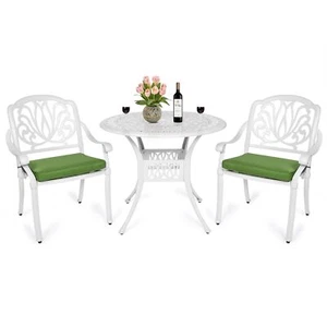 3PCS Patio Bistro Dining Set Outdoor Cast Aluminum Round Table Chairs Set White - Picture 1 of 26