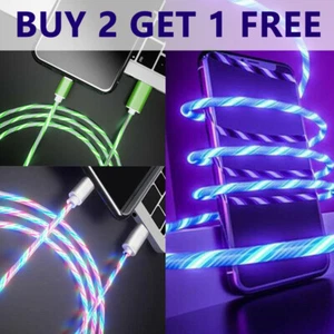 Cable Flowing Light Up Charging Cord For Charger Data Type-C iPhone USB Sync - Picture 1 of 16