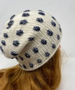 Damen Mütze weich Beanie handgestrickt 100 % Alpaka elfenbeinfarben warm Baskenmütze Geschenk - Bild 1 von 7