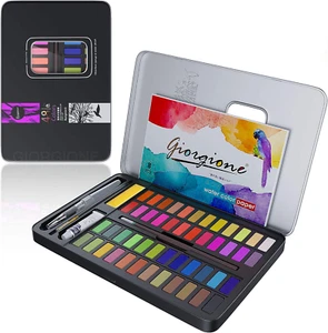 Aquarellfarbkasten, 48 Wasserfarben Set, Aquarellfarben Mit Wassertankpinsel, Pi - Bild 1 von 12