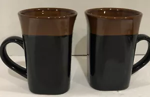 2 Royal Norfolk Black Square Coffee/Latte Mugs w/ Brown Rim 5" 14oz Excellent - Picture 1 of 2