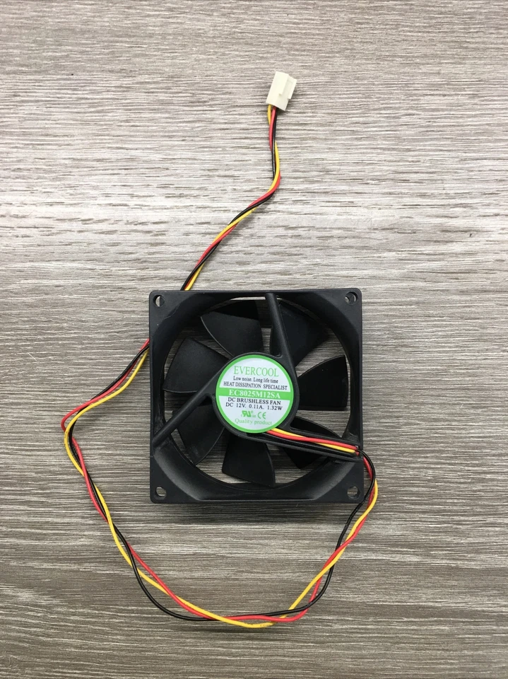 EVERCOOL 80*80*25mm DC 12V 0.11A SLEEVE BEARING FAN Cooler EC8025M12SA 3Pin - Image 1 of 3