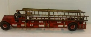 1920's Kenton Cast Iron 22" Hook & Ladder Truck w/Driver Rider Fireman Hose Reel - Picture 1 of 12