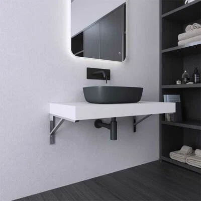 Bathroom Basin Sink Shelf Vanity Stone Resin Wall Hung White Brackets 750/900mm - Image 1 of 4