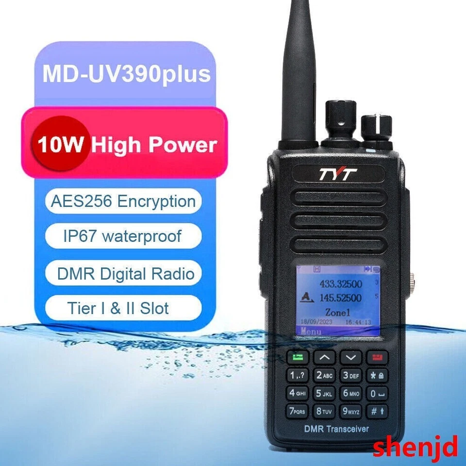 TYT MD-UV390PLUS GPS 10W AES256 136-174 400-480mhz DMR Digital Radio with Cable
