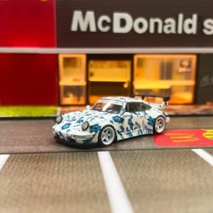 Flame 1/64 Porsche Wide-body Luminous Blue and White Car Model 993/964 RWB - Picture 1 of 6