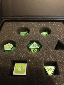 Polyhedral Metal 7Pc Dice Set Lime Green/Silver; DnD, Roleplaying, FREE SHIPPING - Picture 1 of 3