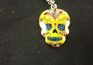 DAY OF THE DEAD NECKLACE SUGAR SKULL 24 INCH CHAIN #3 - Picture 1 of 3