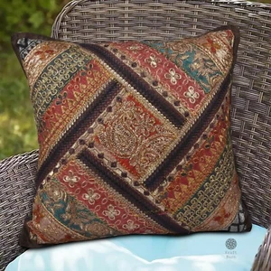 KISSENBEZUG ZARI AUFNÄHER ARBEIT HANDBESTICKT GRÖSSE 16"" X 16"" USA VERKÄUFER - Bild 1 von 25