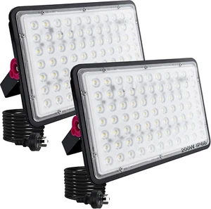 2 Pack 200W LED Outdoor Flood Light 240V, IP66 Waterproof Plug in Flood Lights, - Picture 1 of 7
