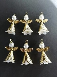 6x38mm Guardian Angel Bag Charms Pendants Christmas Decoration Gold Plated White - Picture 1 of 9