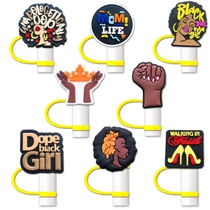 8Pcs Black Girl Straw Cover Toppers, 10mm Reusable Straw Cover Caps, Drinking... - Picture 1 of 1