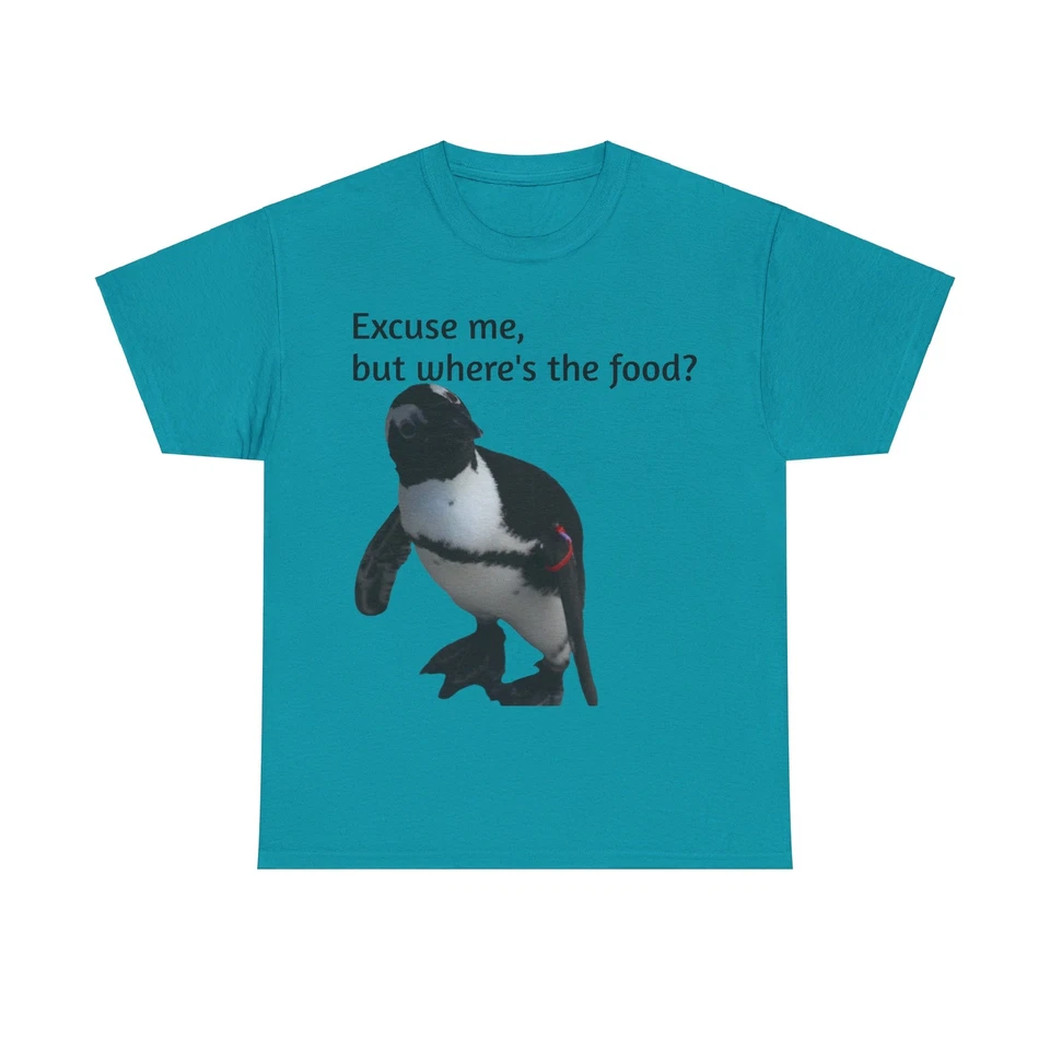 Camiseta Penguin dizendo: "Com licença, mas onde está a comida?" - Imagem 1 de 1