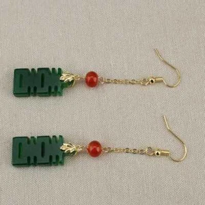 Handmade natural lucky charms Emerald earrings 18K hook Women Ear Cuff Clip-on - Picture 1 of 12