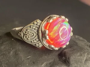 Anillo de plata esterlina ópalo cabina alta redondo rosa macizo hecho a mano en Australia - Imagen 1 de 5