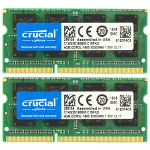 Crucial Kit 8GB (2x 4GB) 1600MHz DDR3L SODIMM PC3L-12800 Laptop Memory for Mac - Picture 1 of 13