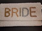 New - White/Ivory Beaded Cotton Fold Over "BRIDE" Handbag w/ Gold Shoulder Chain