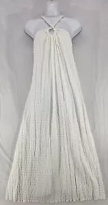 ZARA Halter Maxi Dress Womens L White Gauzy Textured Trapeze Resort Boho Chic - Picture 1 of 12