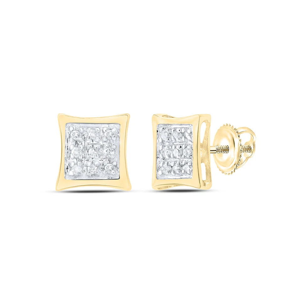 10k Yellow Gold Womens Round Diamond Square Kite Cluster Stud Earrings 1/20 Cttw - Image 1 of 1
