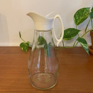 Vintage Log Cabin Glass Maple Syrup Dispenser Pitcher Eagle Design Motiff 9” - Picture 1 of 5