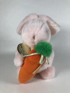 Gund Vintage Plush Pink Bunny Holding Carrot 6” 1991 Easter Stuffed Animal Toy - Picture 1 of 10