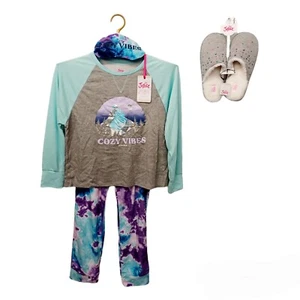 Justice Girls Pajama Set w/Sleep Mask 10 & Slippers 2/3 - Picture 1 of 7