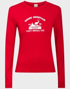 Ladies Christmas Jumper Fitted Old Navy Moose Mountain US Varsity Top Womens - Picture 1 of 6