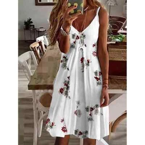Womens Boho Floral Summer Beach Sundress Ladies Swing Mini Dress Strappy Holiday - Picture 1 of 27