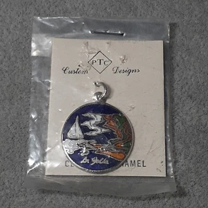 Cloisonne Enamel La Jolla CA Jewelry Necklace Pendant Sailboat Ocean  .75" - Picture 1 of 4