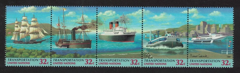 ONU New York Ships Barcos Comisiones Económicas 5v Strip 1997 MNH SG#729-733 Foto 1 de 1