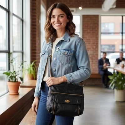 Fossil Maddox Leather Twist Lock Crossbody Satchel - Image 1 of 4