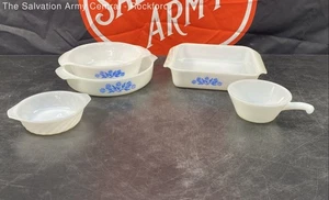 Anchor Hocking Fire King White Blue Cornflower Casserole Dishes Lot Of 5 - Picture 1 of 11
