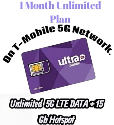 Ultra Mobile $49 Prepaid SIM Card Unlimited Internet + 15 GB Hotspot . - Image 1 of 2